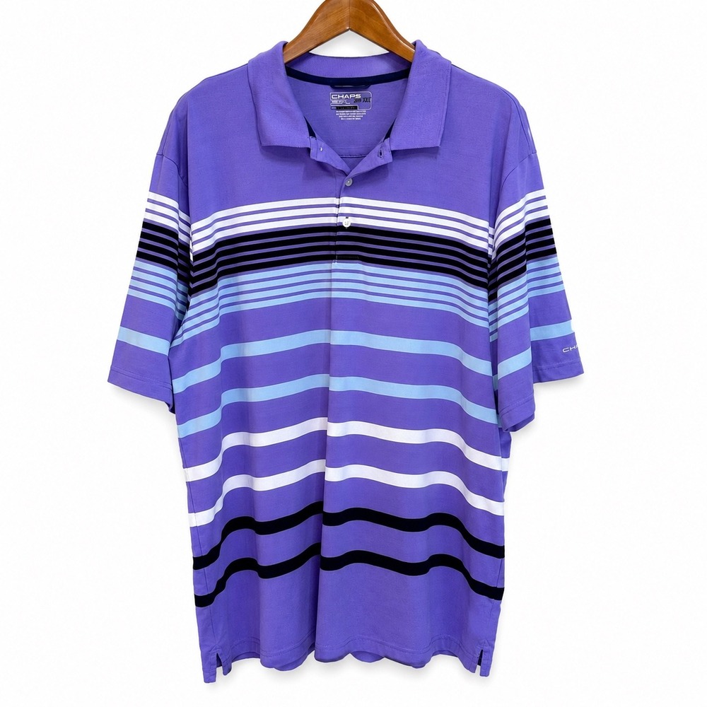 Chaps Golf Stay-Dry Polo Shirt Mens 2XT Purple Striped Short Sleeve Performance